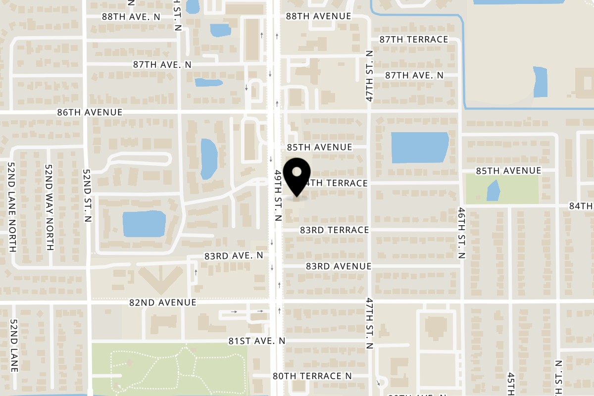 Map showing the location of Luna Euro Cafe'& Grill-Balkan Food on 8421 49th Street N in Pinellas Park